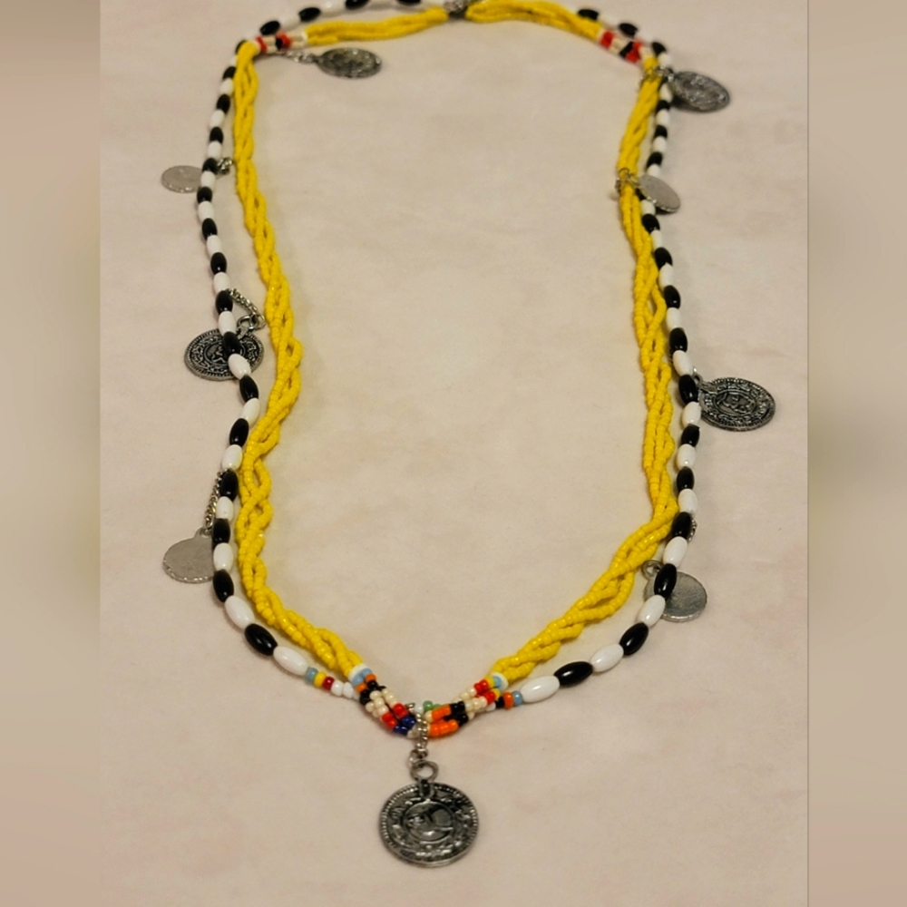 NWT Free People rhodium plated beaded necklace bohemian